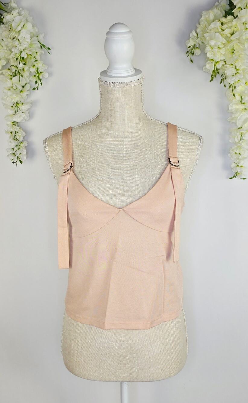 Zara Trafaluc Crop Cami Top Small Pink Adjustable Strap Minimalist Y2K Capsule